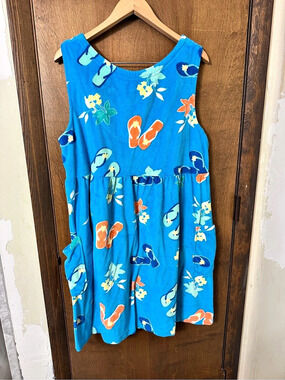 Jasmine Rose Floral Mini Swim Coverup Dress Blue & Orange 2X Like New